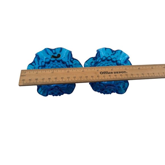 Fenton Blue Hobnail Glass Vase Set - 2 Pieces Ruffled Edge Collectibl - Picture 7 of 12